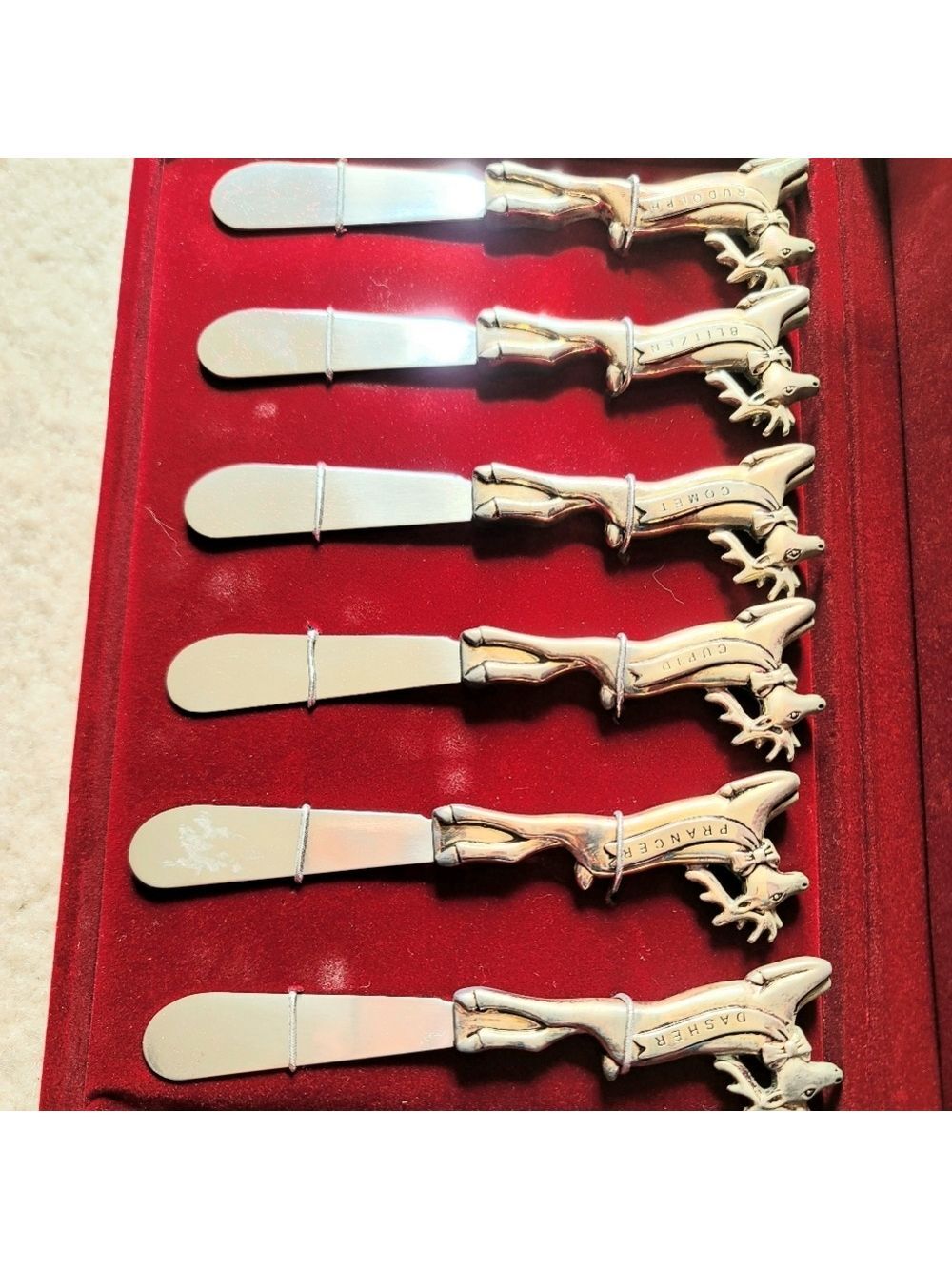 Set of 6 Vintage Nordstorm Reindeer Butter Cheese Spreaders Silver-Plated Knives
